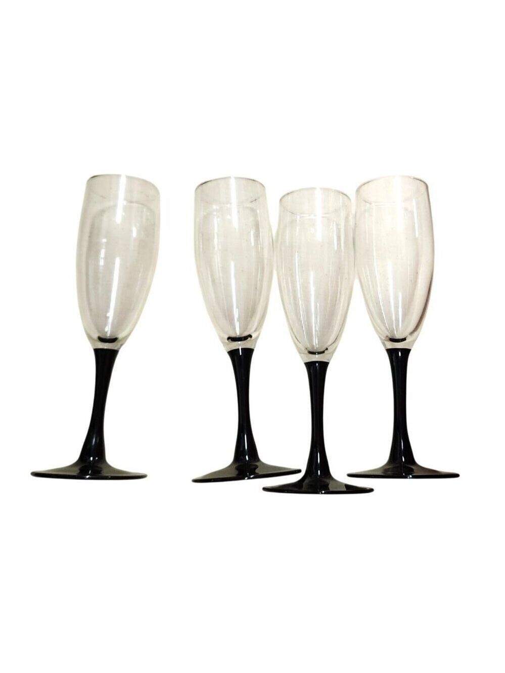 4 Luminarc Signature Dominoe France Black Stem Champagne Flutes